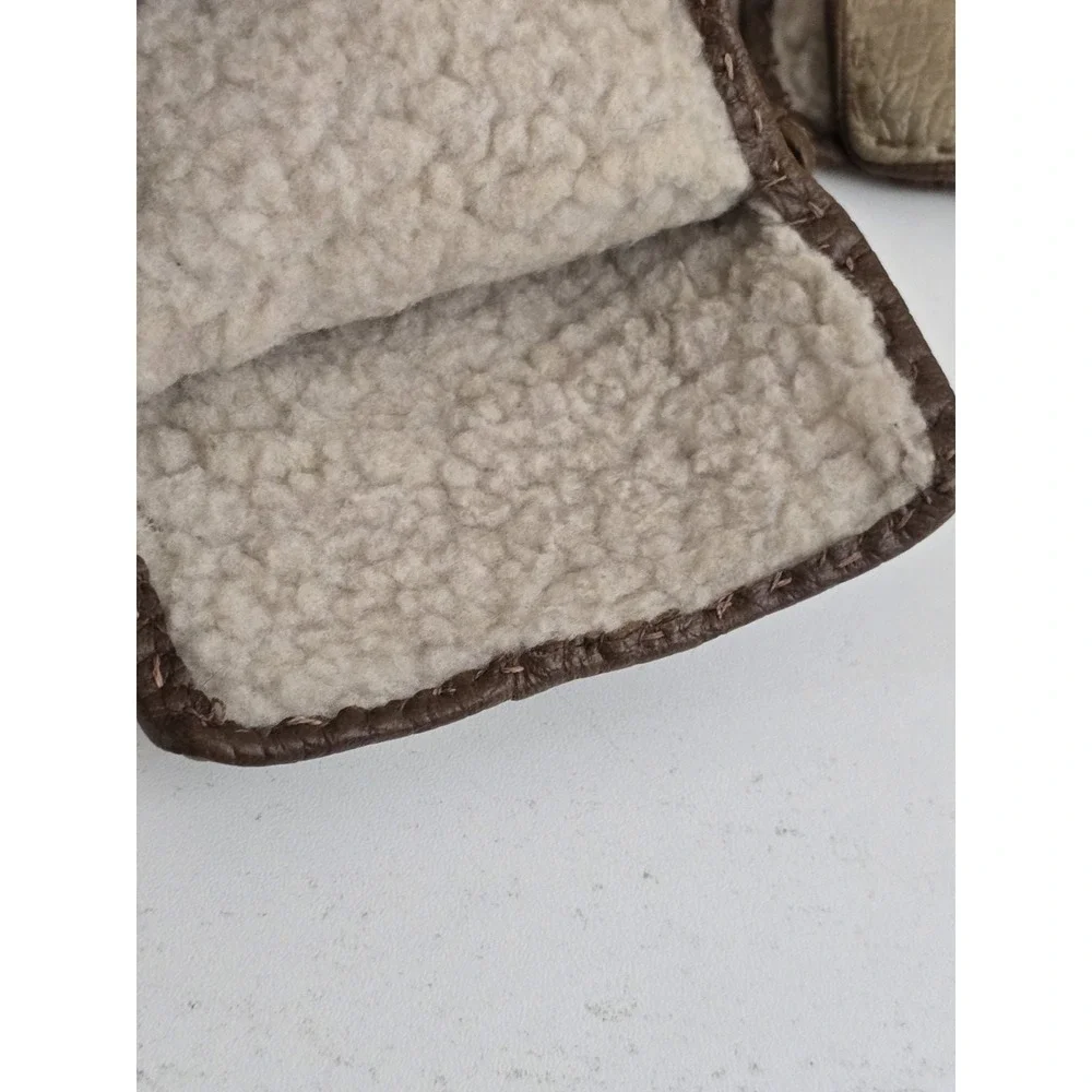 Vintage Van‎ Raalte Brown Vegan Leather Ladies Medium Gloves Sherpa Lining